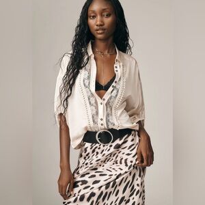 Pilcro the Quincy Cream Lace Button-Down Blouse